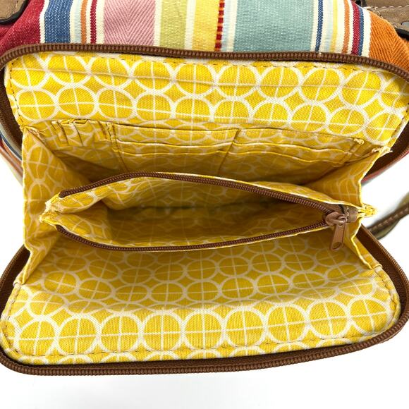 Fossil Watercolor Striped Organizer Denim Fabric Crossbody Purse Shoulder Bag - Picture 8 of 13